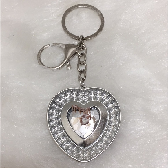 🌹SOLD🌹Chloe Silver Tone Pink Heart Rhinestone Keychain - Picture 2 of 4